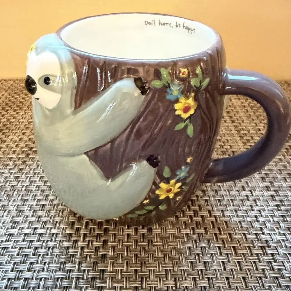3D Sloth Figural Coffee Mug Natural Life Ceramic Cup Don’t Hurry Folk Art Gift